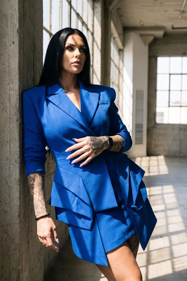 in situ: Cobalt blazer dress with folded origami panels