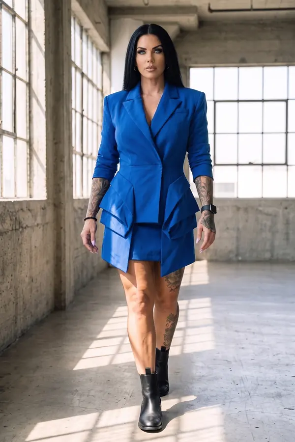 in motion: Cobalt blazer dress with folded origami panels