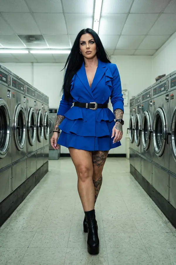 in motion: Cobalt ruffle blazer dress with western belt