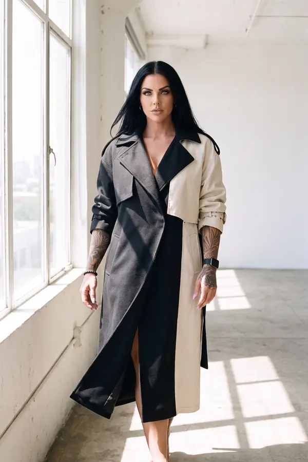 in motion: Colour-block trench coat in charcoal, black and bone