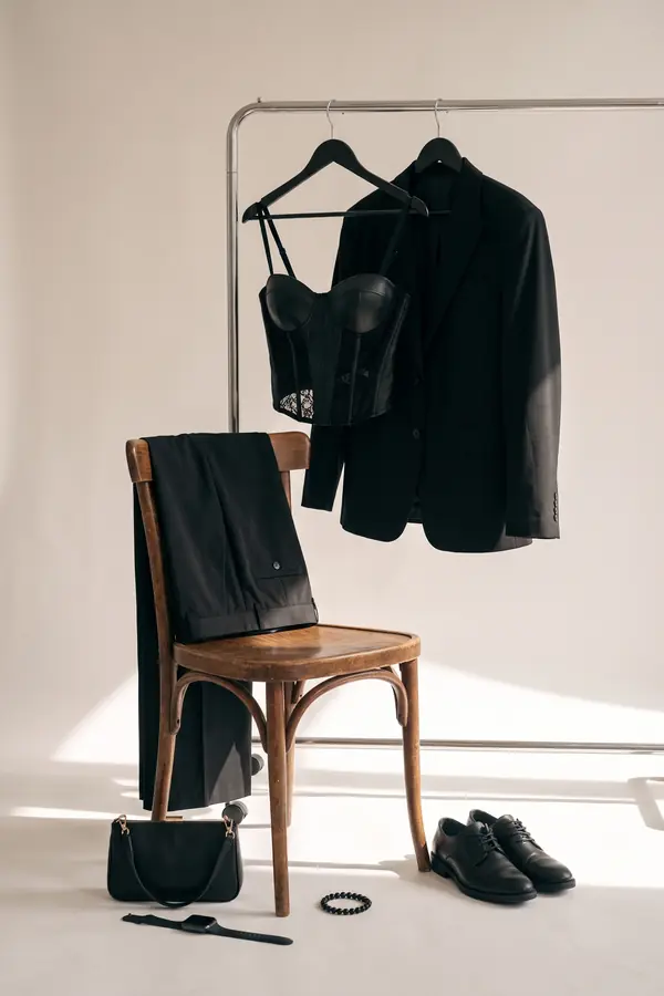 still life: Oversized blazer over a leather and lace bustier