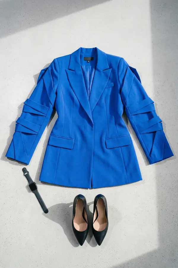 still life: Oversized cobalt blazer dress with layered sleeves