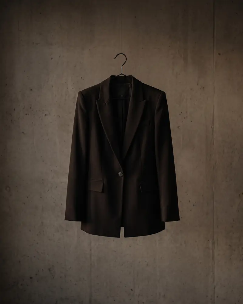 black wool blazer with a built shoulder, a generated still life