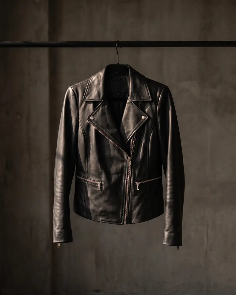 black leather biker jacket, a generated still life