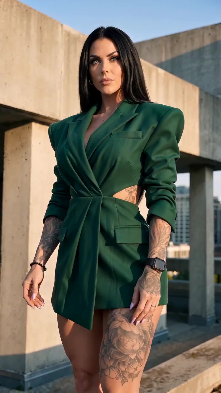 in motion: Green blazer dress with waist cut-outs and chelsea boots